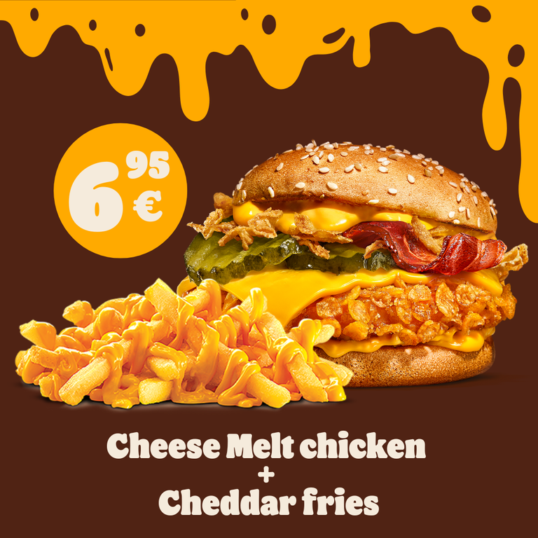 Cheese Melt Chicken burger + Cheddar Fries campaign image